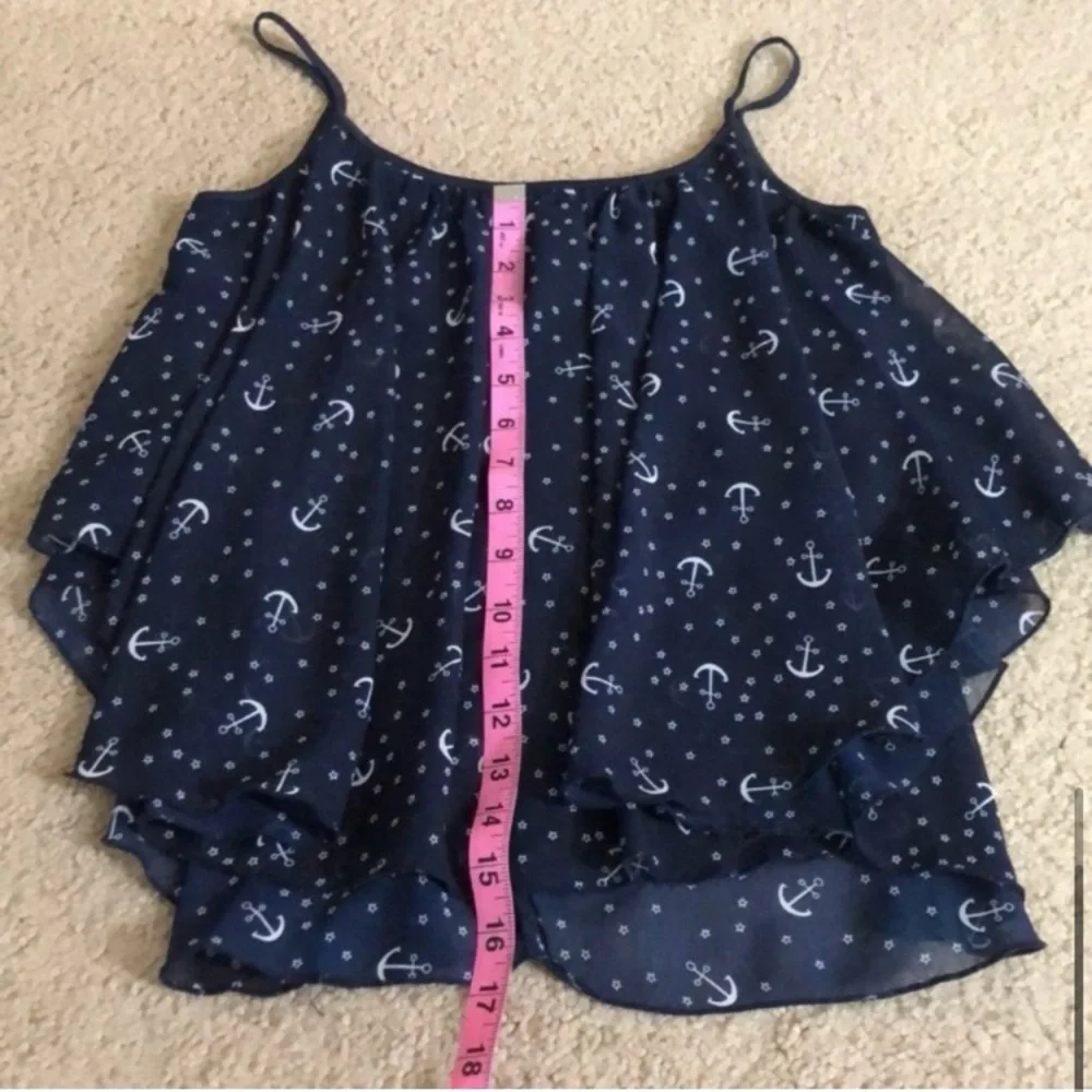 Navy Blue Anchor Print Sleeveless Camisole Summer Tank Top - Picture 5 of 6